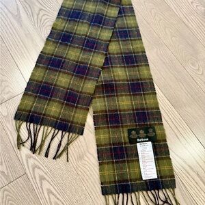 Barbour Olive and Burgundy Tartan Scarf